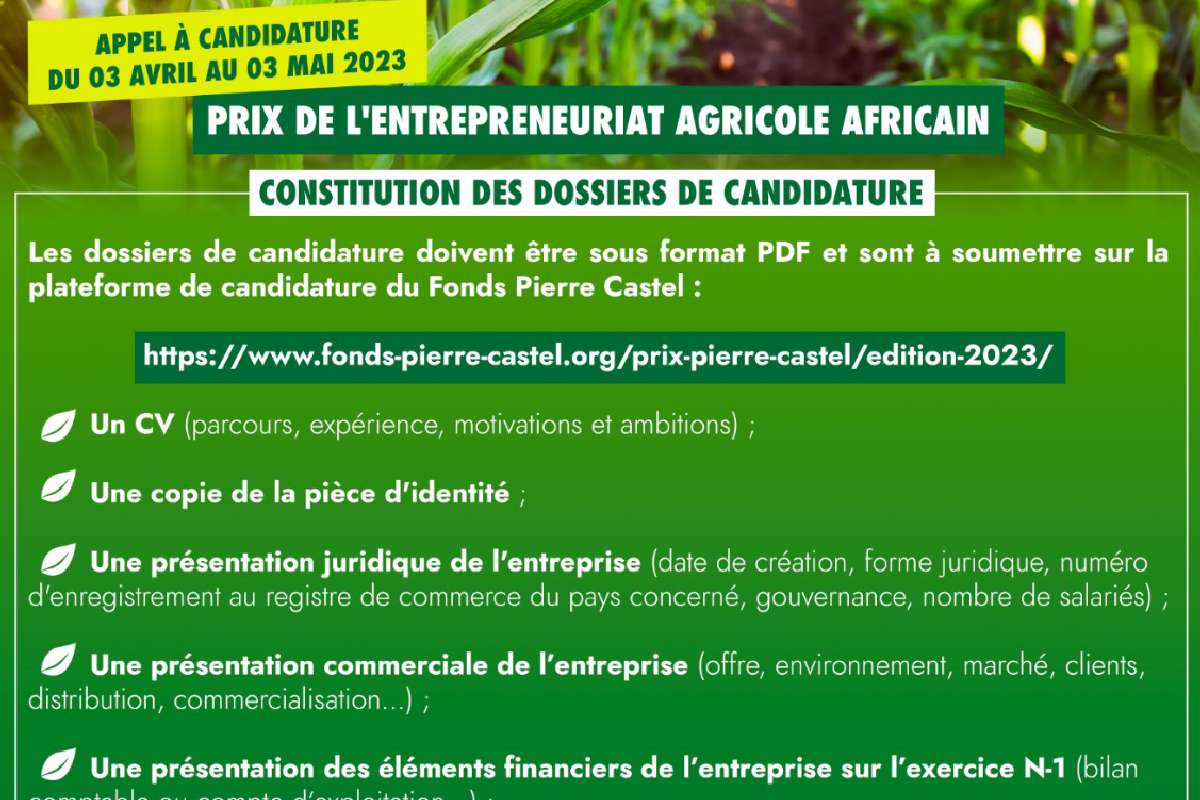 Prix de l’Entrepreneuriat Agricole Africain : Constitution des dossiers de candidature
